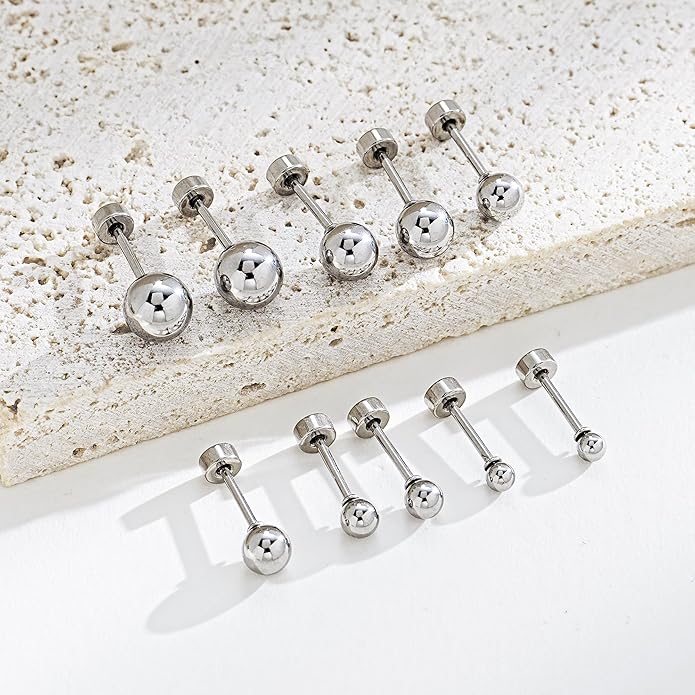 JINERA 5 Pairs Stud Earrings for Women 14K Plated Gold/Silver Pearl Ball Small Stud Earrings Set Cartilage Piercing Hypoallergenic Lightweight Flatback Earrings Jewelry Gifts for Women