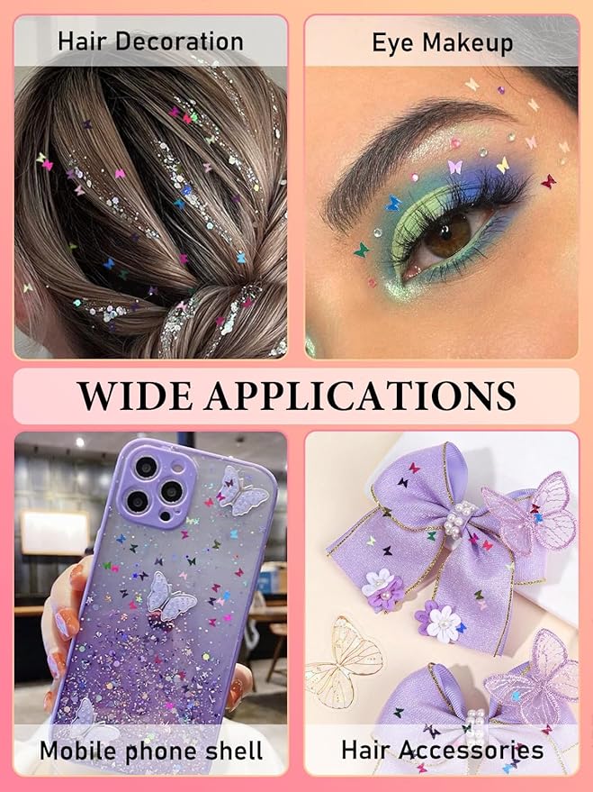 60 Pot Butterfly Nail Art Glitter Sequins, Kalolary Holographic Butterfly Nail Decals Metallic Laser Nail Art Flake Glitter for Face Eyes Nail Art Decoration DIY Craft(5 Boxes)