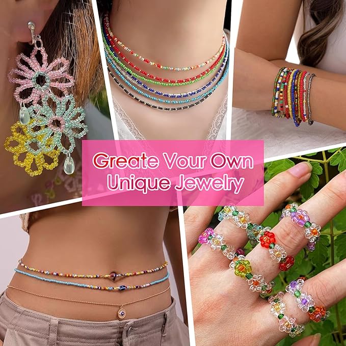 Vtssvow 3mm Glass Seed Beads for Bracelets Making, 28 Colors 11000pcs Friendship Bracelet Making Kit, Small Glass Beads for Jewelry Making (Mix 28 Color, Transparent)