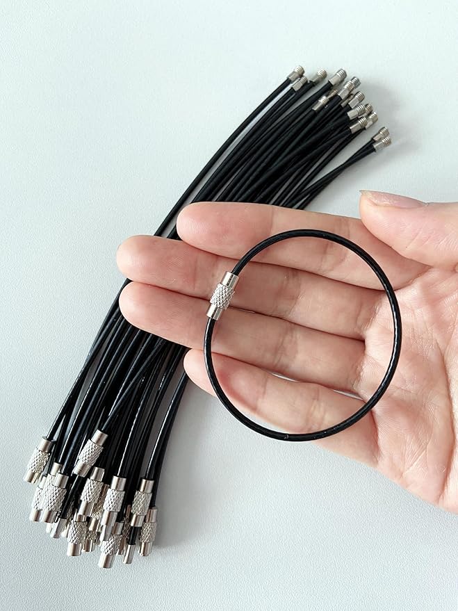 CrocSee Pack (50) Stainless Steel Wire Keychains Cable, Key Chain Rings, Heavy Duty Luggage Tags Loops Tag Keepers 2mm Twist Barrel (Cable Length: 6 inches)