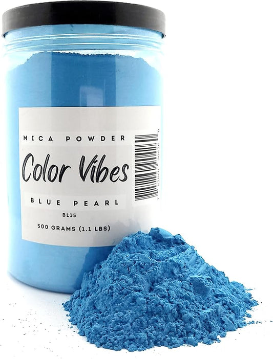 Pearl Mica Powder Pigment Dye - 500 Grams (1.1 lbs) - Best Bulk Price for Fine Arts, Crafting, Painting, Bath Bomb Soap Candle Slime Jewelry Making, Epoxy Resin, Woodworking (Blue BL15)