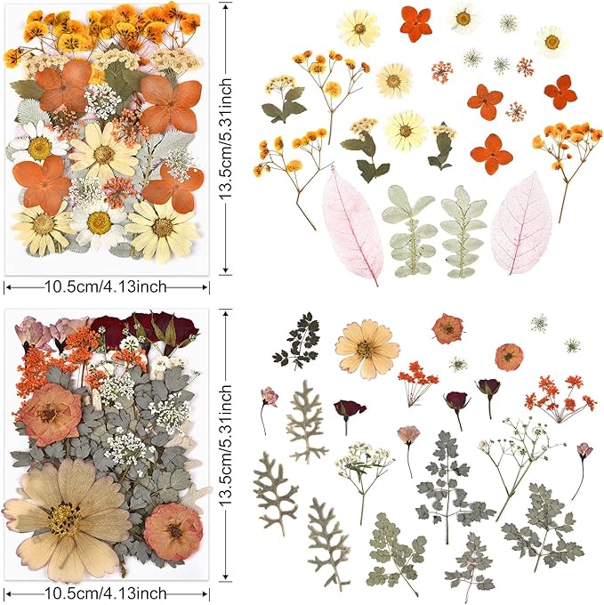 DALARAN 95Pcs Fall Dried Pressed Flowers for Resin Molds Real Pressed Flowers Dry Leaves Kit for Art Crafts Resin Jewelry Making Scrapbook Supplies Card Making Soap Candle DIY