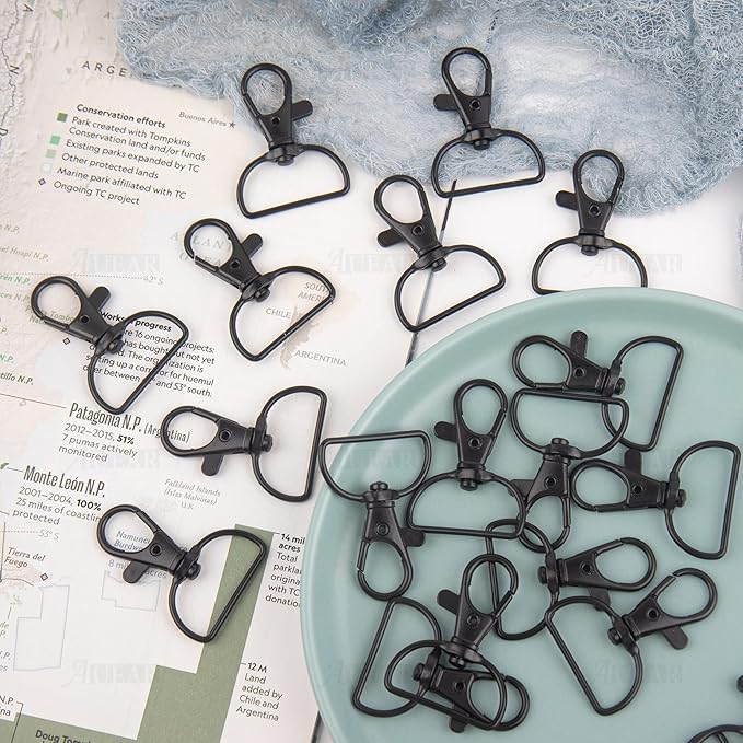 AUEAR, 20 Pack Swivel Clasps Lanyard Snap Hooks Keychain Clips Hardware Lobster Claw Clasp (Black)