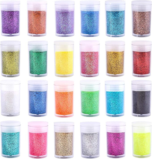 Extra Fine Glitter, Set of 24 Colors Nail Arts Cosmetic, Resin Crafts Loose Glitter Powder Shaker for Face Body Hair Eye Lip Gloss Makeup, Slime and Tumbler Making (8g)