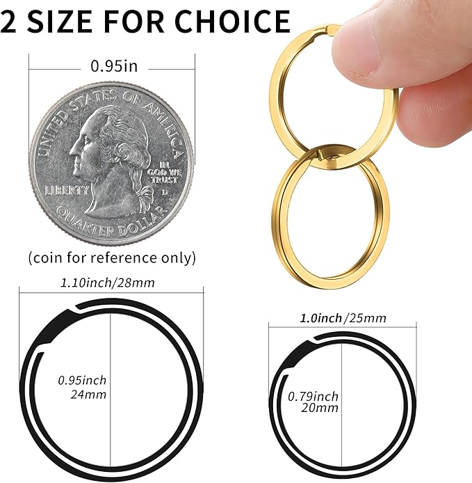 Gkeygo Key Rings, 12 pcs Stainless Steel Key Ring for Keychains, 1inch Flat Split Keychain Ring for Car Keys Dog Ring Tag Lanyards Home School Office DIY, Silver - Gold