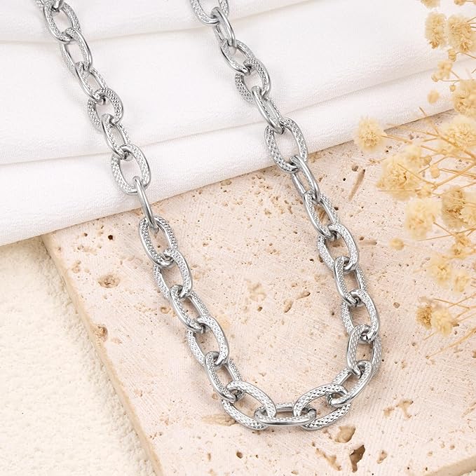 GTVOODX 9.8 Feet Silver Cable Chains Stainless Steel Chunky Textured Oval Link Chain Spool Bulk for DIY Jewelry Making Necklace Bracelet
