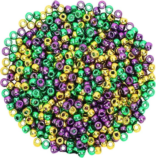 UPINS 1200Pcs Mardi Gras Pony Beads for Jewelry Making Crafts Friendship Round Plastic Gold Purple Green Beads Carnival Masquerade Party Favors Mardi Gras DIY Decor Supplies