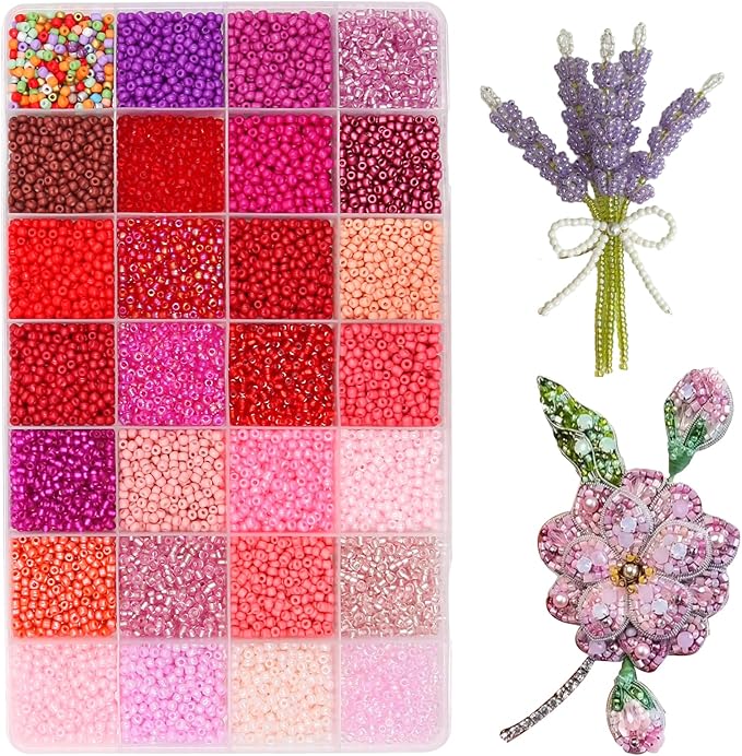 JOJOPLAY 11200pcs Glass Seed Beads for DIY Crafting Bracelet Necklace Embroidery Jewelry Making Supplies (3mm, 400pcs/Color, 28 Colors, Red Scheme)
