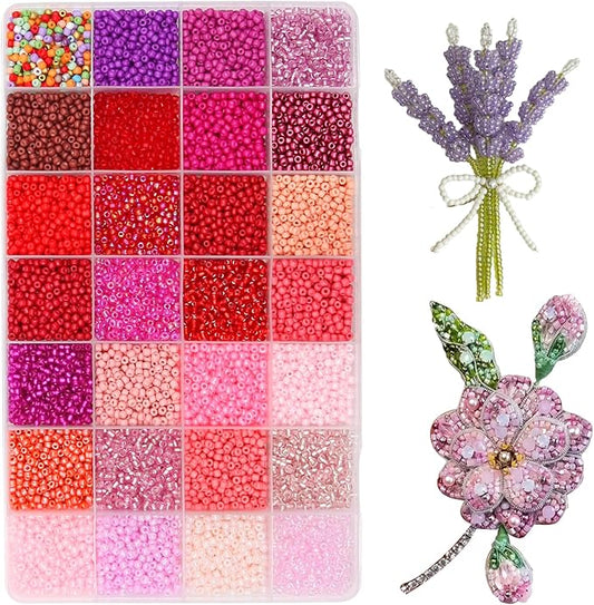 JOJOPLAY 11200pcs Glass Seed Beads for DIY Crafting Bracelet Necklace Embroidery Jewelry Making Supplies (3mm, 400pcs/Color, 28 Colors, Red Scheme)