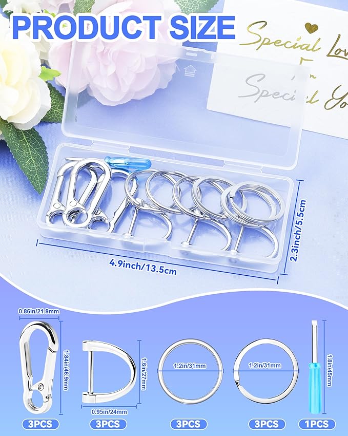 FIVEIZERO 13Pcs Keychain Clips Kit, Key Ring and Keychain Clip, D Rings, Key Rings Bulk, Key Rings for Home Car Keys, Office