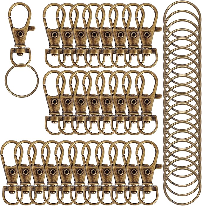 120PCS Premium Swivel Lanyard Snap Hook with Key Rings, Metal Keychain Hooks for Jewelry Making, Crafts (Bronze)
