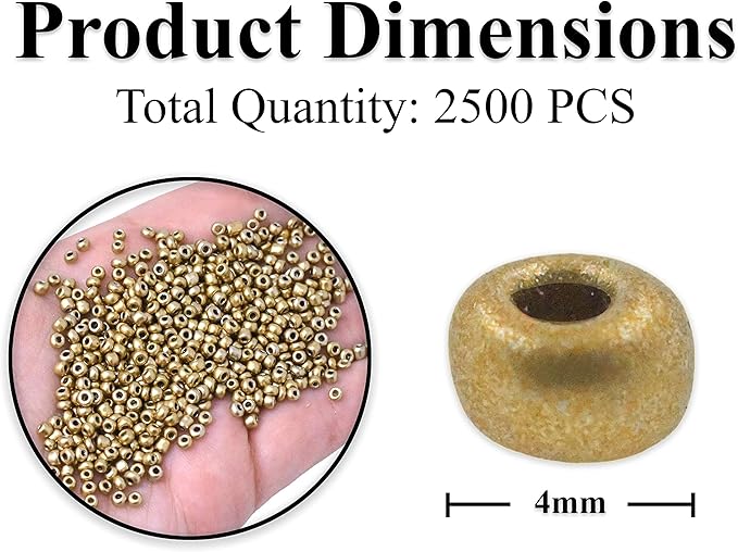 Mandala Crafts 6/0 Glass Seed Beads for Professional Beadwork, 2500 Metallic Gold Glass Beads