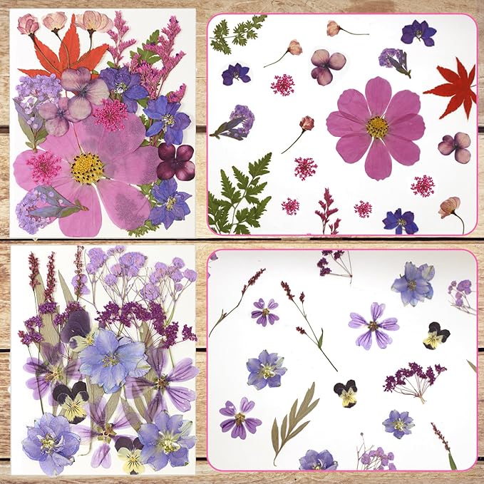CONVELIFE Dried Flowers for Resin, Vacuum Packed DIY Pressed Flowers for Epoxy, Jewelry, Candles, Soap, Nail Production (80PCS Purple Dried Flowers)