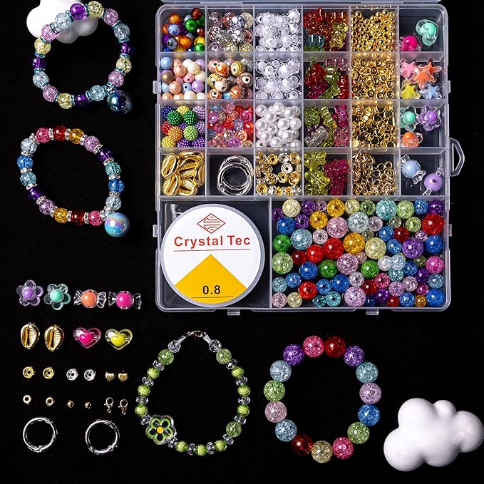 nikkiGuo 6380 PCS Jewelry Making Kit – 24 Colors Seed Beads, 24 Colors Clay, UV Color Changing & Glow Pony, Letter, Mixed Charms, Tools,Gift Box for DIY Bracelets