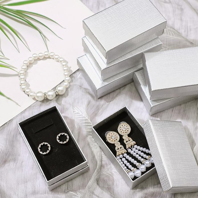 Tenceur 100 Pcs Valentines Jewelry Gift Boxes Bulk Kraft Jewelry Cardboard Box for Necklace Earring Bracelet Storage Package