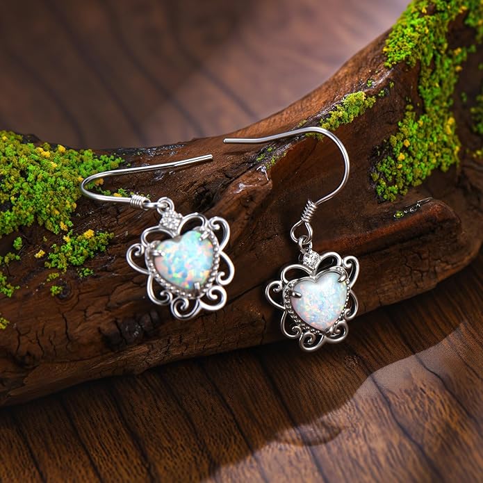 Opal Earrings for Women Opal with Genuine Diamond Dangle Drops Earrings 925 Sterling Silver Diamond Jewelry Earrings Gifts For Her
