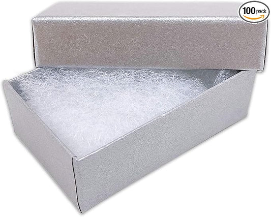 TheDisplayGuys - 100-Pack #21 Cotton Filled Cardboard Paper Jewelry Boxes Gift Case - Pearl Gray (2.6" x 1.6" x 1.0") - for Shipping or Storage
