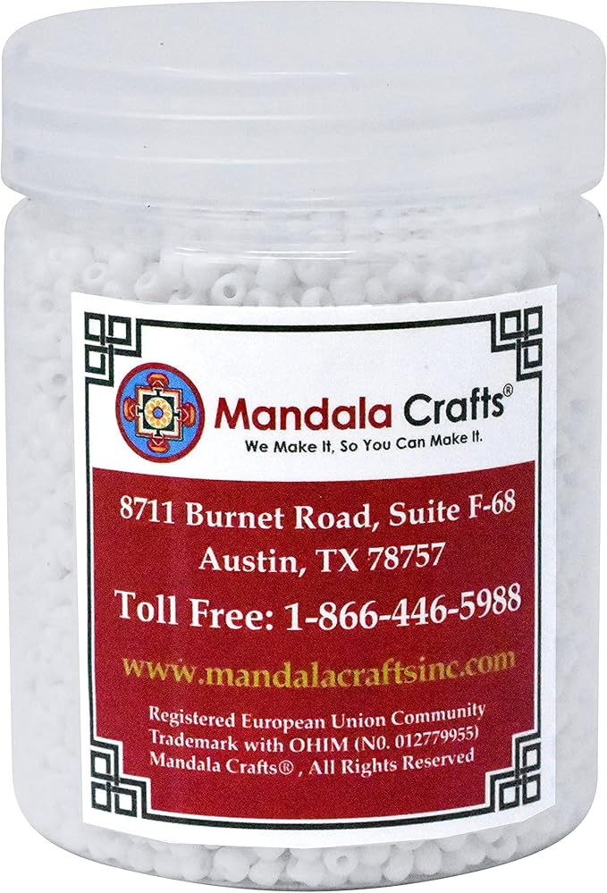 Mandala Crafts 11/0 Glass Seed Beads for Professional Beadwork, 13000 Opaque White Glass Beads