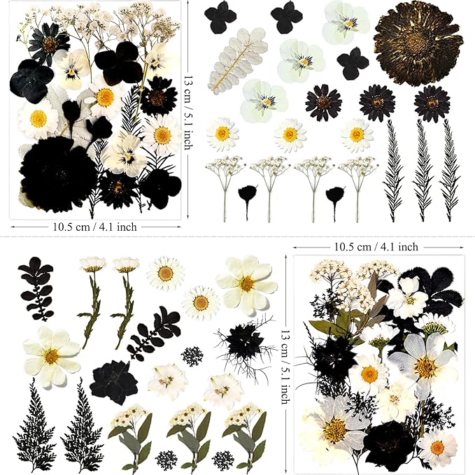 MIKIYA 90Pcs Black Pressed Dried Flowers for Resin Molds, Real Natural Bulk Dry Floral Leave for DIY Art Crafts, Epoxy Jewelry, Candle, Soap Making, Nails Decors Gifts