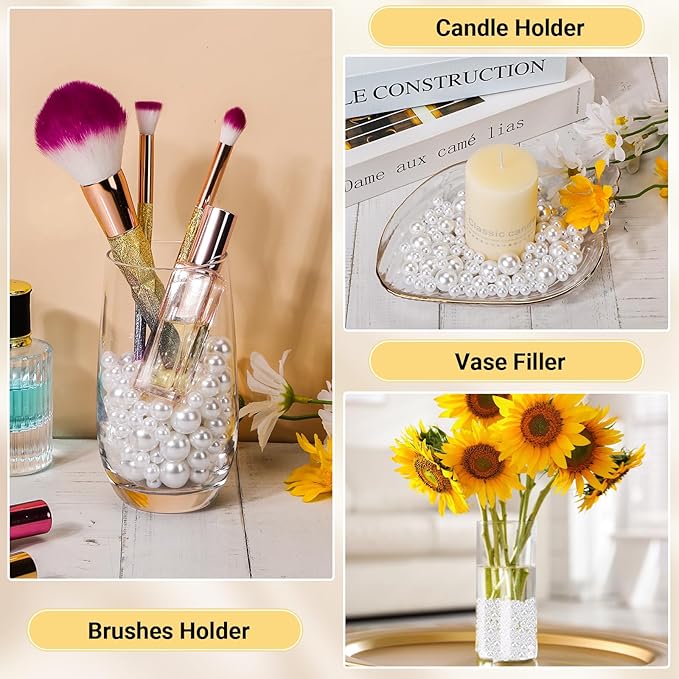 Suream 2600PCS Vase Filler Pearls, 8mm/0.31in No Hole Faux Plastic Pearls for Crafts, Decorative Bulk Filler Beads for Home Centerpiece, Makeup Brush Holder, Wedding Candles, Table Scatter