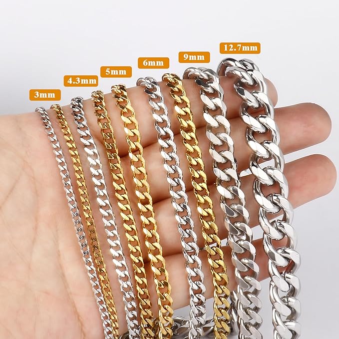 16.5FT Gold Cuban Chain Roll 4.3MM 18K Gold Plated Diamond-Cut Curb Link Chains Spool Bulk for DIY Crafts Jewelry Making