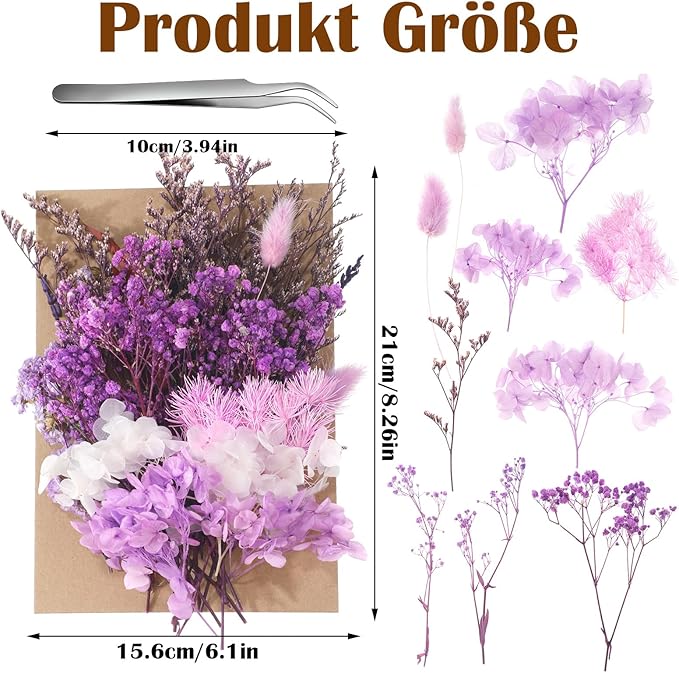 Real Dried Flowers, Natural Dry Flowers Mixed Natural Pressed Flowers Flores Secas Dried Florals for Crafts,Resin,Candle Making (Purple)