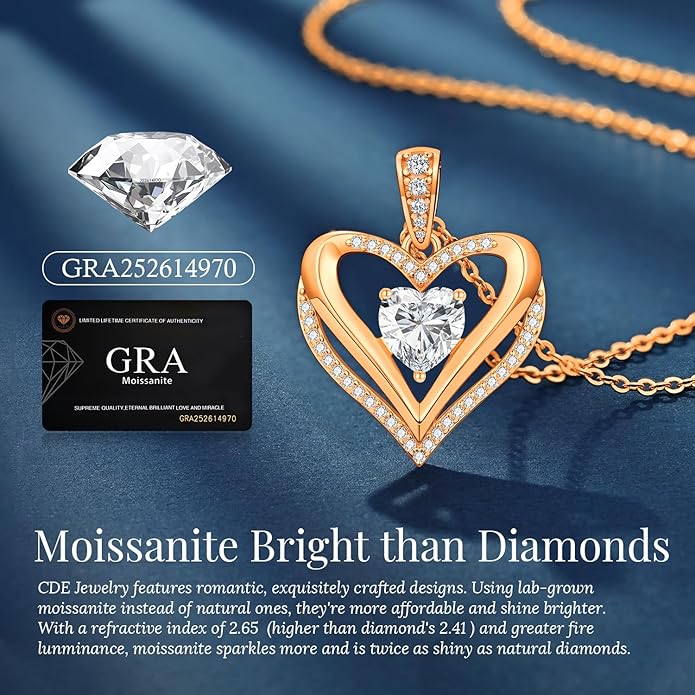 Moissanite Infinity Love Heart Pendant Necklaces for Women, 1-3 Carat 925 Sterling Silver 18K Gold Plated Engraved with"I LOVE YOU', Anniversary Birthday Present Jewelry Christmas Valentines Day Gift for Women Wife Girlfriend Her