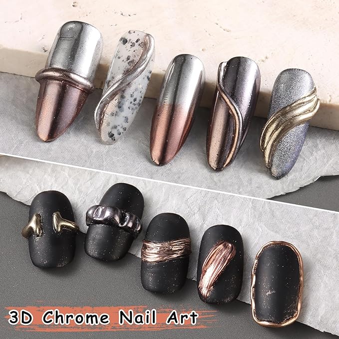 Chrome Nail Powder Mirror Effect Metallic Dust, 6 Colors Bronze Brown Black Rose Gold Holographic Glitter Chrome Powder Pigment for DIY Gel Polish Nail Art Decoration, Resin Craft