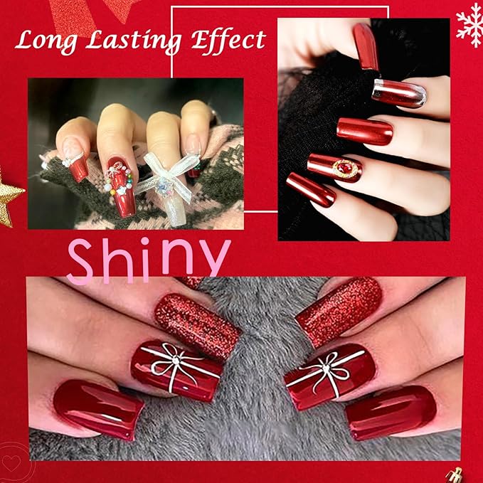 Laza 3 Colors Chrome Nail Powder Mirror Effect Metallic Dust Holographic Glitter Glazed Manicure Decoration Reflective Pigment for DIY Gel Polish Nail Art, Resin Craft, Gifts - Joyful Christmas