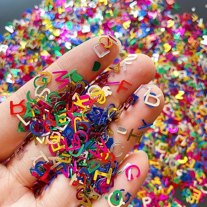Letter Sequins Holographic Butterfly Party Glitter Snowflakes Figure Leaf Nail Art Decoration for Women Girls (30g Sequins-Letter)