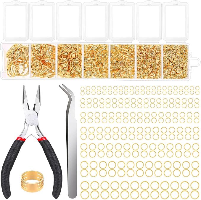 Paxcoo Gold Jump Rings for Jewelry Making - 1500Pcs Necklace Repair Kit With Supplies and Pliers for Bangle Charms, Earrings and Nail Piercing