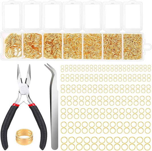 Paxcoo Gold Jump Rings for Jewelry Making - 1500Pcs Necklace Repair Kit With Supplies and Pliers for Bangle Charms, Earrings and Nail Piercing