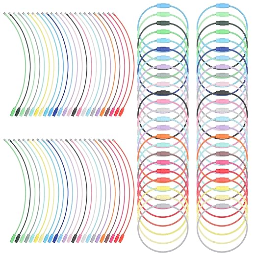 120 Pack Steel Wire Key Ring 1.5mm Metal Wire Keychain Cable Loops Holder/ID Keeper for Hanging Luggage Tags, Key Tags, Crafts, and Keyrings - Multicolor