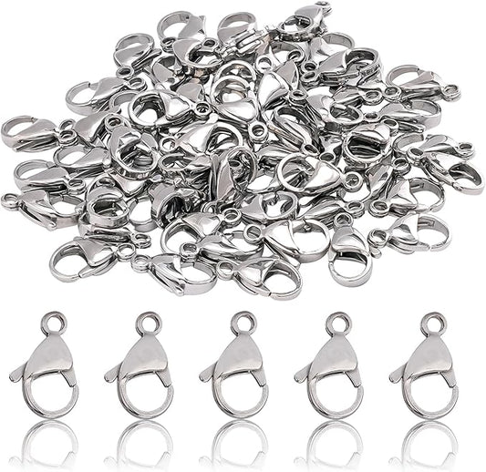 CREATZONE 200Pcs 15mm Stainless Steel Lobster Clasps Silver Lobster Claw Clasps Fasteners Hooks for DIY Necklace Bracelet Jewelry Making