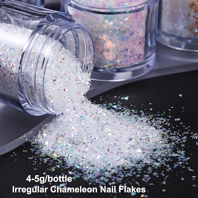 6 Boxes Irregular Chameleon Flakes Nail Glitter Chunky Glitter Aurora Opal Holographic Nail Sequins Mermaid Confetti Color Nail Foil Flakes Manicure Decoration Manicure DIY Designs for Nails Art