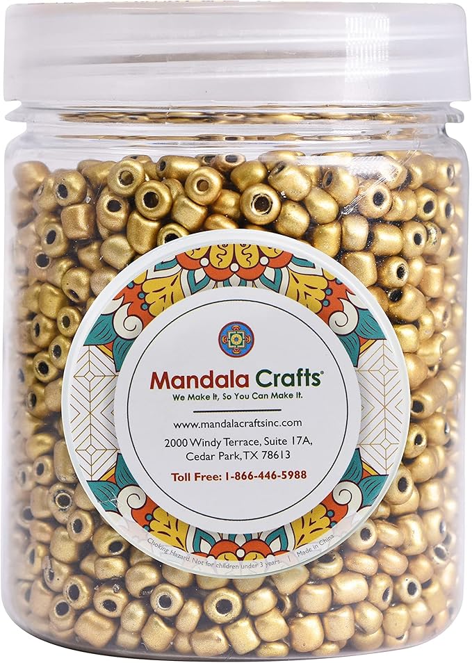 Mandala Crafts 6/0 Glass Seed Beads for Professional Beadwork, 2500 Metallic Gold Glass Beads