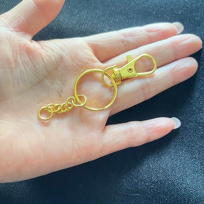 100 Pcs Swivel Snap Hook and Key Rings with Chain and Jump Rings for Keychain Lanyard DIY Jewelry Crafts Accessories(50 Lanyard Snap Hooks+50 Key Ring with Chains) (Gold)
