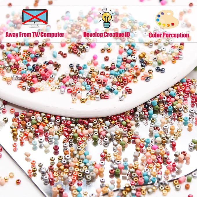 EuTengHao Glass Seed Beads for Bracelet Making Kit, 8/0 Small Pony Beads for Bracelet Necklace Jewelry Making DIY Crafting (3mm, 48 Colors, Frosted Glass and Lacquered)