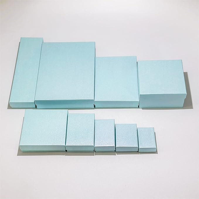 TheDisplayGuys - 25-Pack #32 Cotton Filled Cardboard Paper Jewelry Boxes Gift Case - Pearl Teal (3.3" x 2.3" x 1.0") - for Shipping or Storage