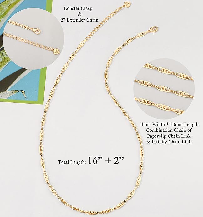 Aobei Pearl 18K Gold Plated Paperclip Chain Choker Satellite Chain Freshwater Cultured Biwa Pearl Pendant Necklace Dainty Jewelry for Women