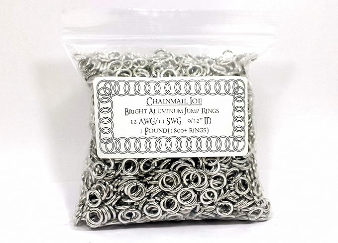 1 Pound Bright Aluminum Chainmail Jump Rings 14G 9/32" ID (1800+ Rings)