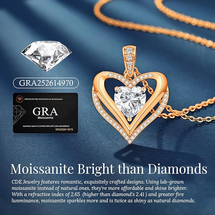 Moissanite Infinity Love Heart Pendant Necklaces for Women, 1-3 Carat 925 Sterling Silver 18K Gold Plated Engraved with"I LOVE YOU', Anniversary Birthday Present Jewelry Christmas Valentines Day Gift for Women Wife Girlfriend Her