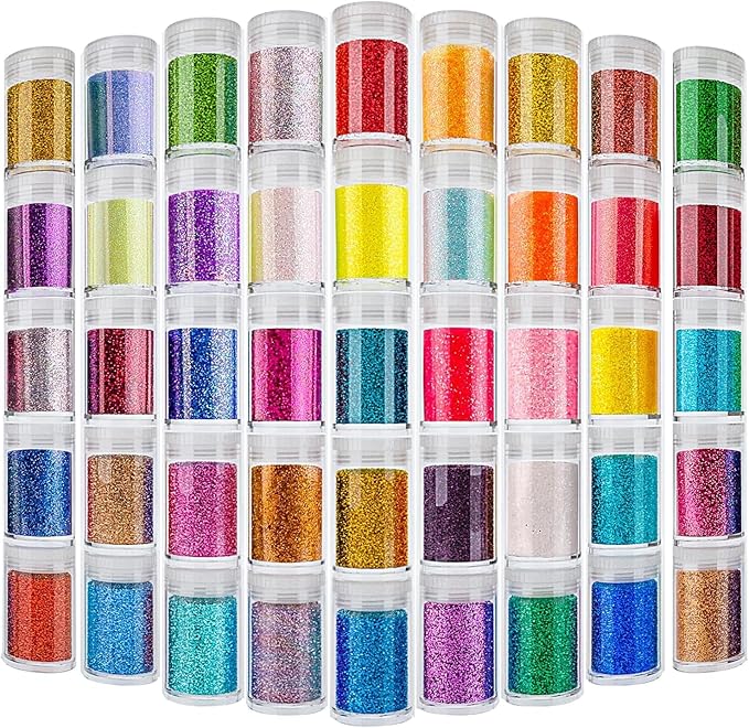 Fine Glitter for Epoxy Resin, Set of 45 Colors, Estanoite Extra Fine Craft Glitter Powder, Assorted Nail Arts Glitter, Cosmetic Powder for Body Face Hair Eye and Tumbler Candle Making
