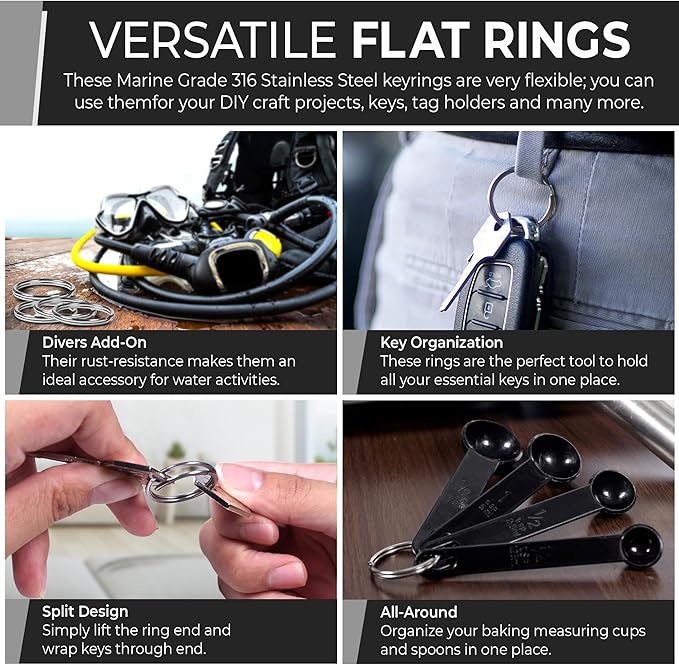 CREST Surgical and Marine Grade Stainless Steel Split Ring for Keychains SS316L Key Rings for Car Keys