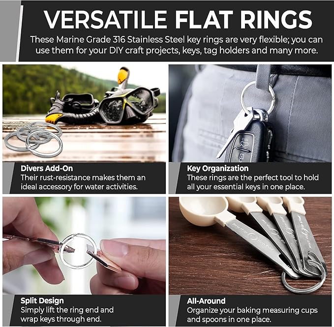 CREST Surgical and Marine Grade Stainless Steel Split Ring for Keychains SS316L Key Rings for Car Keys
