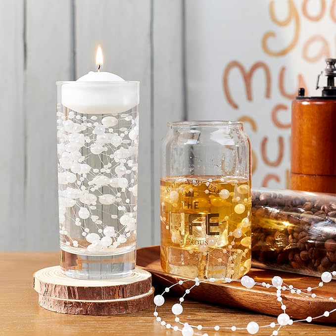 LAIDANLA 30 Pcs White Artificial Floating Pearls for Vases Faux Pearl Beads String for Garland Vase Filler Floating Candle Wedding Holiday Anniversary Birthday Party Table Centerpiece Vases Decor