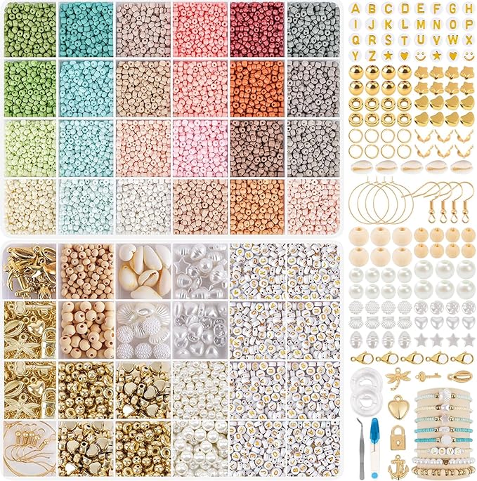 TEXGIZRLY 3mm Seed Beads for Bracelets Making, Friendship Bracelet Making Kit for Girls, 24 Colors Bead Bracelet Kit, Beads for Jewelry Making Kit, DIY, Arts, Crafts Gifts Age 4+ (3MM-C)