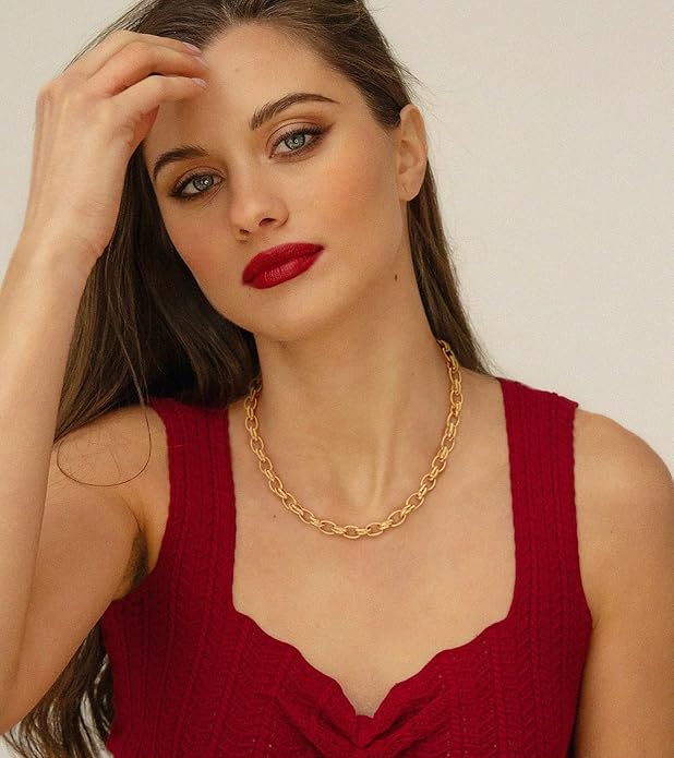 Aobei Pearl 18K Gold Plated Paperclip Chain Choker Satellite Chain Freshwater Cultured Biwa Pearl Pendant Necklace Dainty Jewelry for Women