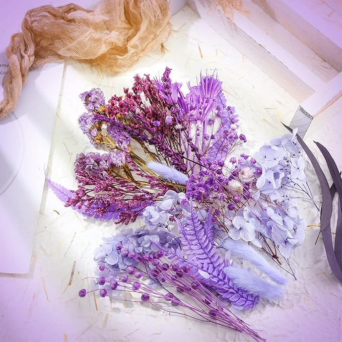 Woanger 2 Boxes Dried Purple Flowers Dried Flower for Resin Crafts Real Natural Leaves Petals 13 Types Pressed Flowers for DIY Candle Nails Making Jewelry Scrapbooking Soap Wedding Home Decor