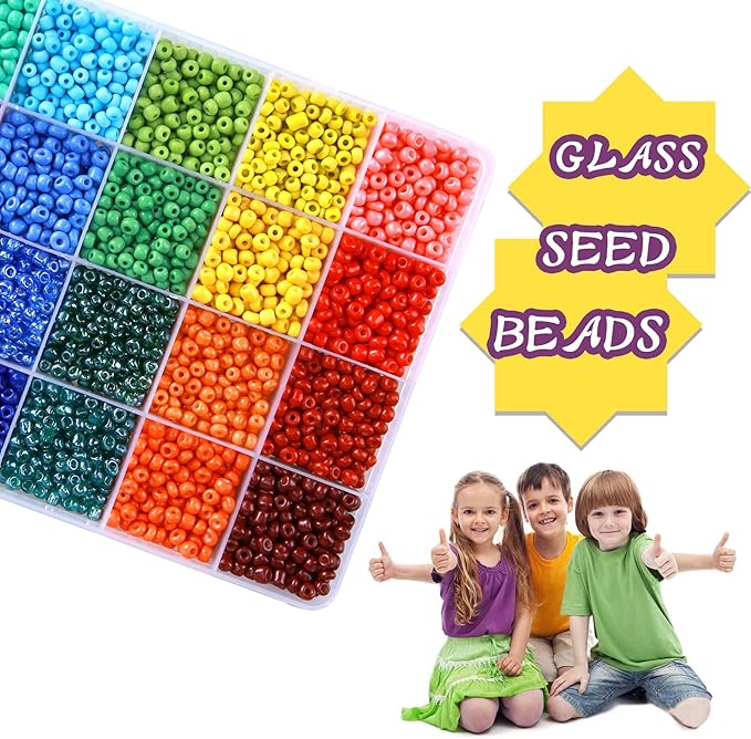 efivs arts Glass Seed Beads for Bracelet Making Kit, 24 Colors 6/0 4mm Small Beads Multicolor Beading Beads with Container Box for Jewelry Making - Approx 6000pcs